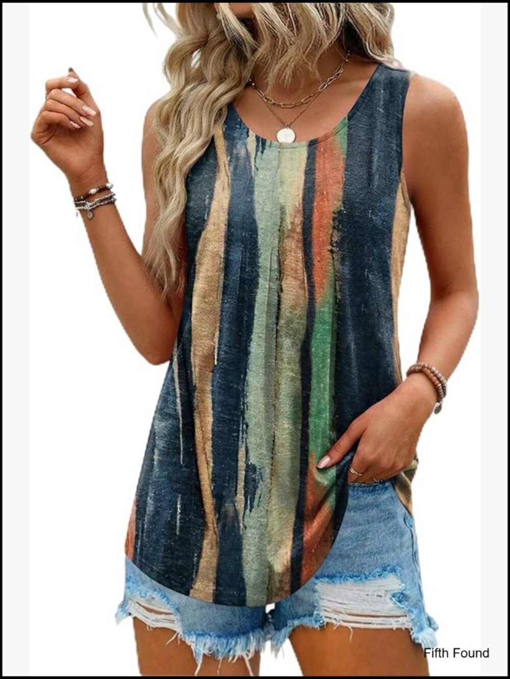 Pleated Crew Neck Tank Top Loose Fit Business Casual Blouse Summer Tunic